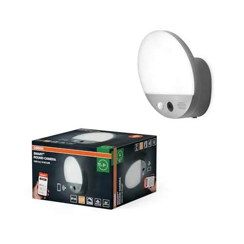 OSRAM Runde Wandleuchte mit Kamera und Sensoren - Innovative Außenleuchte mit integrierter Kamera, Bewegungs- und Tageslichtsensor für erhöhte Sicherheit. Dimmbar, IP44, ideal für Garagen und Eingangsbereiche.