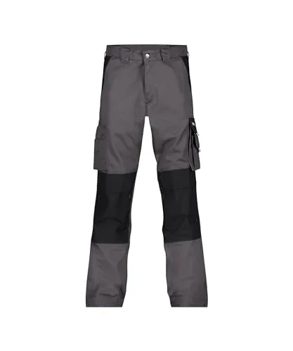 Zweifarbige Arbeitshose DASSY® Boston, ZEMENTGRAU/SCHWARZ, Gr. 67 - Arbeits- & Schutzkleidung mit verstellbaren Kniepolstertaschen aus strapazierfähigem Nylon Cordura®, ideal für handwerkliche Tätigkeiten.