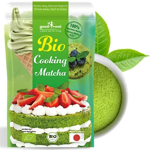 Matcha Pulver Bio zum Backen - Original Japanischer Matcha for Cooking in bester Culinary-Qualität. Ideal zum Backen, für Smoothies, Shakes, Matcha Latte, Eis und Gebäck (250g)