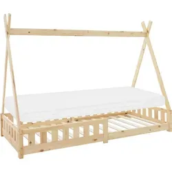 ML-Design Kinderbett Tipi 90x200 cm - Betten - Stabil und fantasievoll, mit orthopädischer Kaltschaummatratze, Rausfallschutz und aus hochwertigem Kiefernholz für einen gesunden Schlaf.