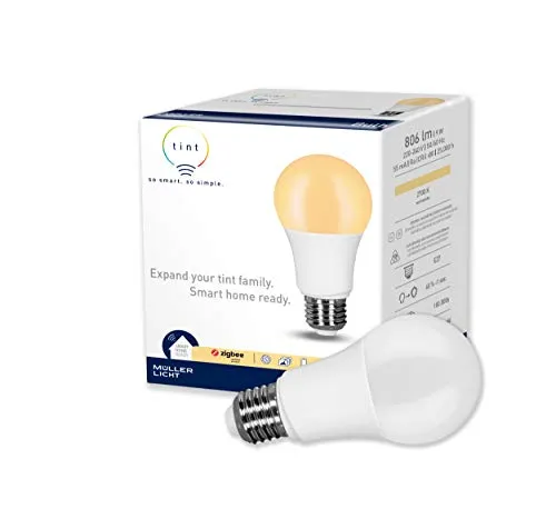 Produktbild tint Smarte LED-Birne E27 – Steuerbar per Alexa oder Fernbedienung – Dimmbare E27 Glühbirne mit warmweißem Licht (2700 K), 9 W