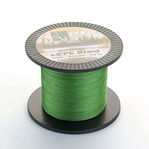 Zite Fishing Angelschnur Geflochten 4-Fach – Braided Line 4X PE 550m Spule – 0,14-0,30mm Angelsehne Geflechtschnur Grün (6,8 kg / 0,14 mm)