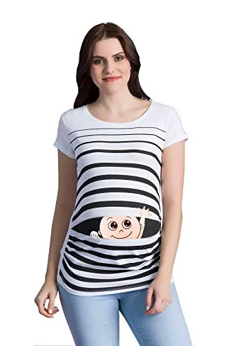 Winke Winke Baby Umstandsshirt - Lustiges Schwangerschaftsshirt (Weiß, X-Large) - Stylisches Kurzarm-Shirt mit Winke Winke Baby Motiv und seitlichen Raffungen für optimalen Tragekomfort während der Schwangerschaft. Hergestellt aus 95% Baumwolle für ein angenehmes Gefühl.