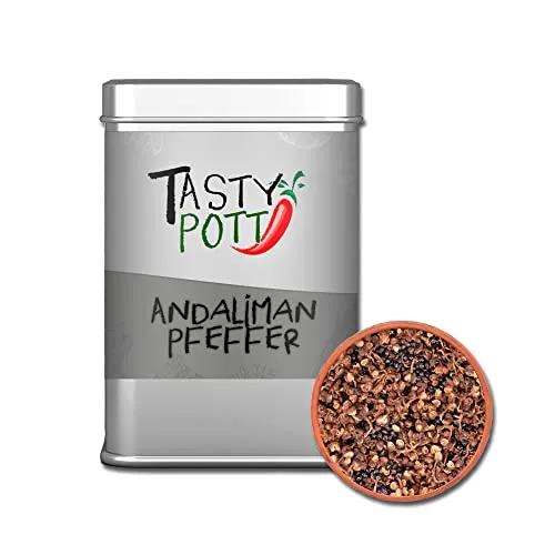 Tasty Pott Pfeffer Sortiment I Pfefferkörner I Feinkost I Spezialitäten I Pepper I Pfefferschoten I Gewürze I Gewürzmischungen (Andaliman Pfeffer ganz 25g)
