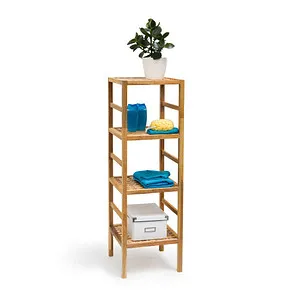 Relaxdays Badregal Braun 35,5 x 35,5 x 117,0 cm - Büroregale für mehr Ordnung im Bad – mit 4 Regalebenen und robustem Holz für eine übersichtliche Aufbewahrung Ihrer Pflegeprodukte.
