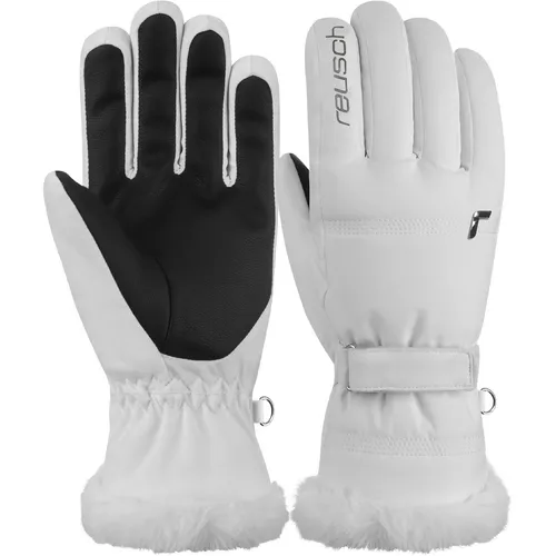 Reusch Luna R-tex XT Skihandschuhe für Damen, weiß (1100) 8,5 - Warme Skihandschuhe für Frauen, wasserdicht und atmungsaktiv mit elegantem Kunstfell für zusätzlichen Komfort und Stil auf der Piste.