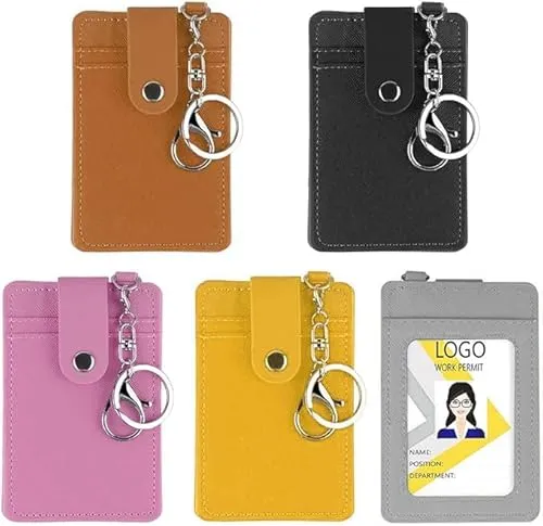 Ausweishhülle 5 Stück PU Leder Kartenhülle mit Schlüsselanhänger,Wasserdicht Ausweishalter Kartenhalter für Business Ausstellung Büro Schule Kinder