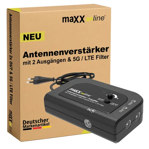 Antennenverstärker mit 2 Ausgängen 20 dB Verstärkung, 10-20 dB regelbar