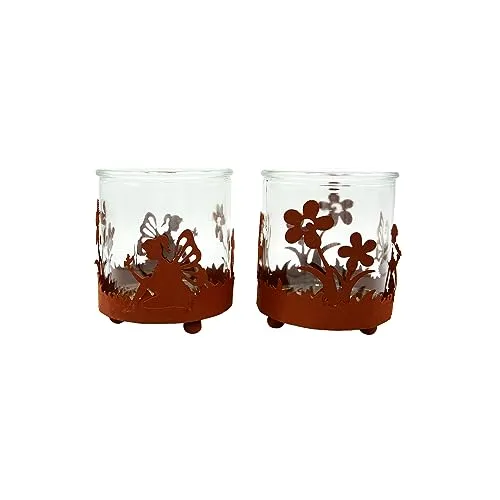 Glas Feen mit Blumen in Rost groß Ø11 cm im 2er Set