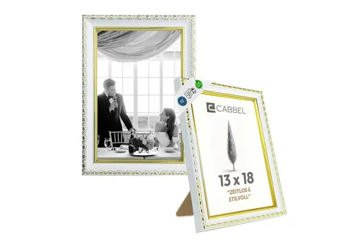 CABBEL Bilderrahmen CELI Barock Vintage Rahmen Antik Look Fotorahmen Fotos Poster Urkunde, für 1 Bilder, Elegant für Wohnzimmer, Büro, Gold / Weiß, Dekorativer Fotorahmen