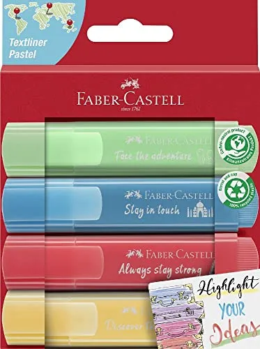FABER-CASTELL 254625 - Textmarker Set TL 46, 4er Etui, Pastell Farben, mit langlebiger Keilspitze, Strichbreite 1-5 mm