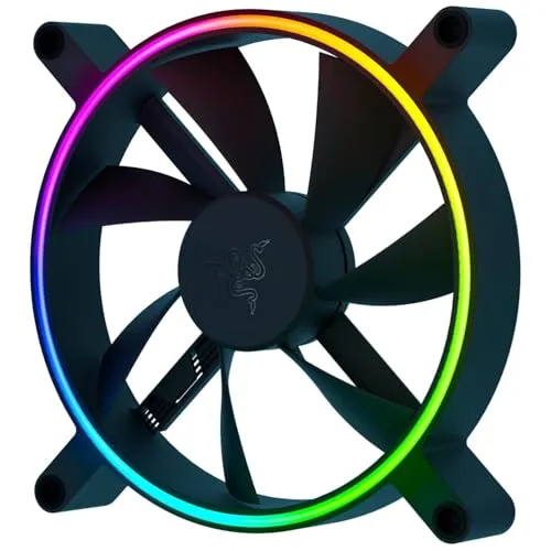 Razer Kunai Chroma 140MM - aRGB PC Hochleistungslüfter - Gehäuselüfter mit leisen, leistungsstarken aRGB-LEDs und hydraulischen Kugellagern. Unterstützt bis zu 8 Lüfter, PWM-Steuerung und Razer Synapse für individuelle Anpassung und beeindruckende Beleuchtungseffekte.