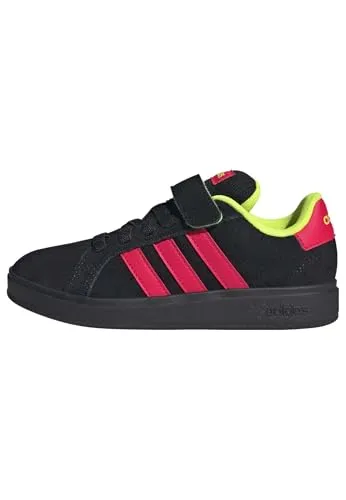 adidas Unisex Kinder Grand Court 00s Schuhe, Schwarz/Rot/Gelb, Größe 30 EU - Stylische Kinder-Sneaker mit regulärer Passform und elastischen Schnürsenkeln. Das Obermaterial aus Wildleder und Synthetik sorgt für Komfort und Langlebigkeit.
