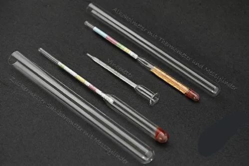 lilawelt24 Set Alkoholmeter mit Thermometer + Vinometer + Saccharometer Alkoholgehalt Alkoholprozent Obstwein Fruchtwein Bier Wein Alkoholmessgerät Tester Alkoholgehalt