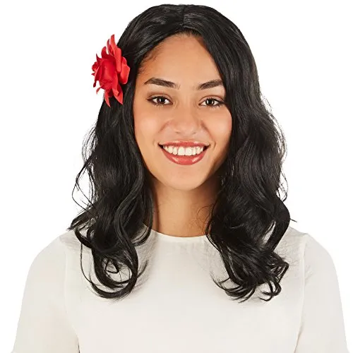 tectake dressforfun Frauenperücke Spanierin | Schönes, gewelltes Haar | Inkl. Rosenhaarklammer