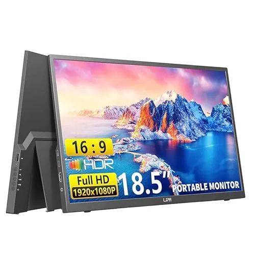 Lipa HDR-80 Tragbarer Monitor 18,5 Zoll - Full HD 100 Hz - Tragbarer Monitor mit 1920 x 1080 Pixeln, ideal für unterwegs. Ausgestattet mit HDMI, 2x USB-C, Kickstand und Hülle für optimalen Schutz und Mobilität.