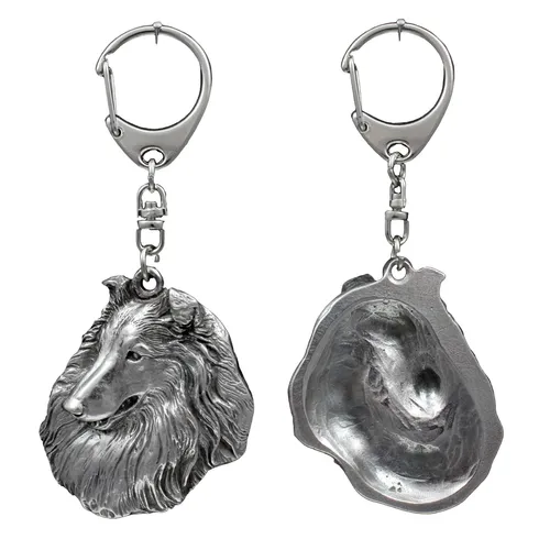 Langhaarcollie - versilberter Hunde-Schlüsselanhänger, Handtaschen-Dekoration, R