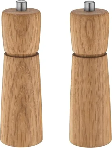 ZASSENHAUS Mühlen-Set Kiel Eichenholz 18 cm - Küchenhelfer: Hochwertiges Mühlen-Set aus Eichenholz mit präzisem Mahlwerk für individuelle Grobheitseinstellung, ideal für Gourmet-Liebhaber und Hobbyköche.