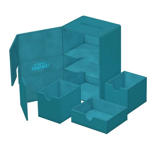 Ultimate Guard Twin Flip-n-Tray Deck Case 160+ XenoSkin Petrol - Kartenschutzhüllen & -beutel, bietet sicheren Schutz für bis zu 160 Karten und besticht durch das stilvolle XenoSkin-Material in Petrol.