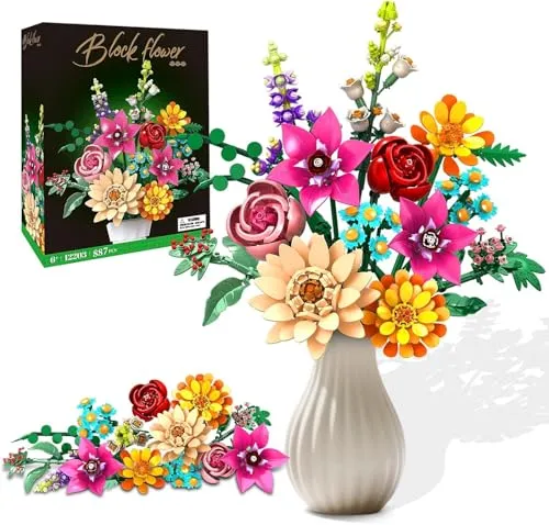 Muttertag 891-teiliger Blumenstrauß-Bausatz, Künstliche Pflanzen-Blumen-Kit | Spielzeug für Kinder, botanische Sammlung für Erwachsene (Frauen/Mädchen), Geburtstag Geschenk für Mama, Ehefrau, Mutter