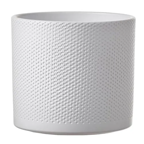 Annastore Keramik Blumen Übertopf ERA - Pflanztopf – Übertopf – Übertöpfe – Blumenübertöpfe - Blumentopf (Weiß/Relief, H 17,5 cm - Ø 19,5 cm)