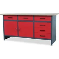 DELUKE Werkbank KARL 2x Tür 85x170 cm Anthrazit-Rot