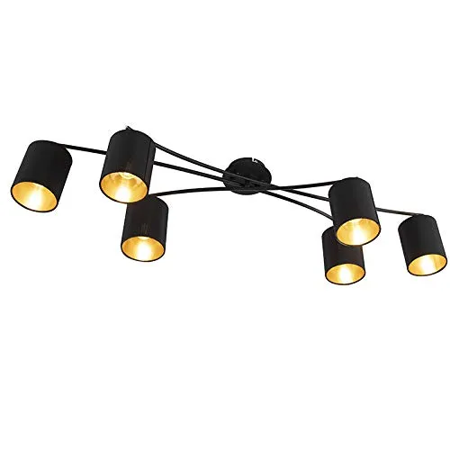 Qazqa - Moderne Deckenleuchte I Deckenlampe I Lampe I Leuchte schwarz 6-Flammig - Lofty I Wohnzimmer I Schlafzimmer - Stahl Zylinder I Rund - LED geeignet E14
