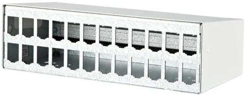 Metz Connect AP-Gehäuse 2x12Port rws 130861-2402-E - Patchpanel & Modulträger, stabiles Stahlblechgehäuse mit schraubfreier Befestigung für einfachen Zugang und flexible Montageoptionen.