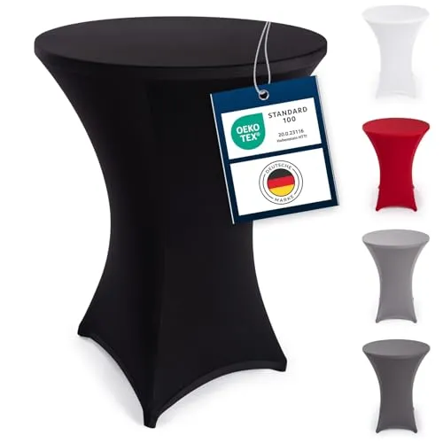Blumtal Stretch Stehtisch Hussen Bügelfrei - Oeko -TEX zertifizierte Tischhussen für Stehtische Ø 80 – 85 cm - Verstärkung im Fußbereich - waschmaschinengeeignet - Schwarz