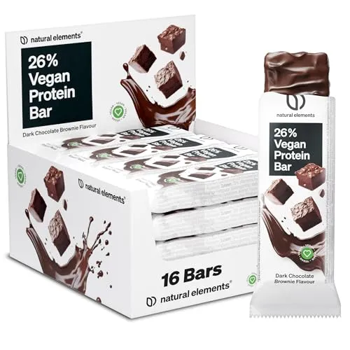 Produktbild natural elements Vegan Proteinriegel Brownie Flavour – Low Sugar Eiweißriegel – 10g Protein und 152kcal pro Riegel – 16x40g, ohne Palmöl – in Deutschland laborgeprüft