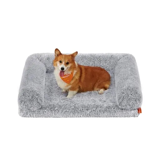 Feandrea FluffyHug Hundebett, Hundekissen Größe L, Hundematte für mittelgroße Hunde, Hundesofa Noppenschaumstoff, Bezug abnehmbar und waschbar, 91 x 68 x 19 cm, Ombré-Grau PGW232G01V1