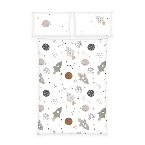 Herding babybest Bettwäsche Weltall - Bettwäsche-Set aus 100% Baumwolle mit niedlichem Weltall-Motiv, pflegeleicht und ideal für süße Träume. Inklusive Hoteleinschlag und Markenreißverschluss für einfaches Beziehen.