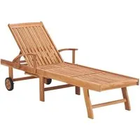 vidaXL Sonnenliege mit Auflage im Roten Karomuster aus Teak - Gartenliege aus robustem Teakholz mit verstellbarer Rückenlehne in 4 Positionen und praktischer Auflage im roten Karomuster – ideal für entspannte Stunden im Freien.