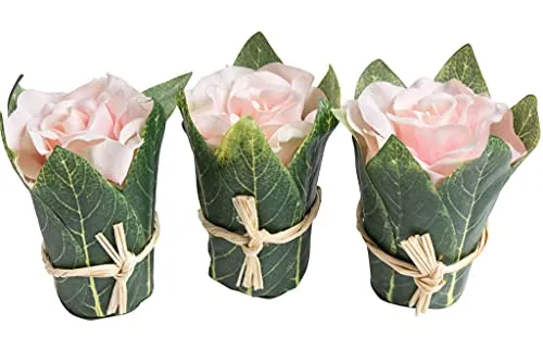 Botanic-Haus künstliches Rosenarrangement mit Blättern umwickelt (Hellrosa, 3)