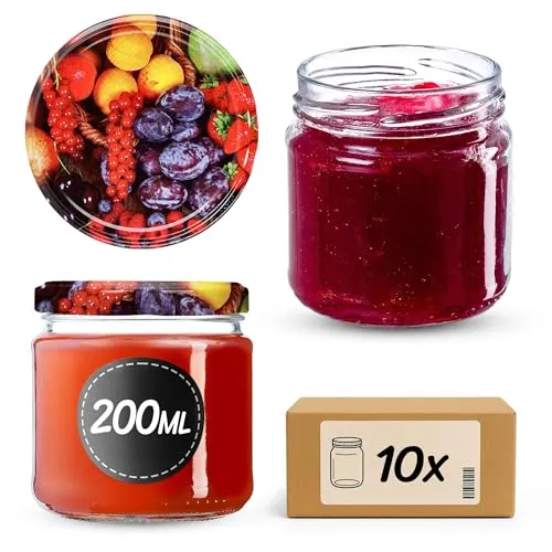 KADAX Einmachgläser 200 ml 10er Set, Dessertgläser fi66 – Marmeladengläser mit Twist-Off Deckel, Luftdicht & Spülmaschinenfest, Dickwandiges Glas