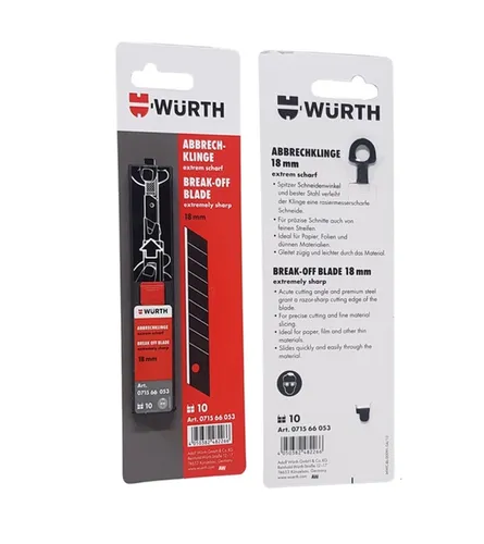 Produktbild Stück Würth 18mm Abbrechklingen extrem scharf Teppichmesser Cuttermesser 10