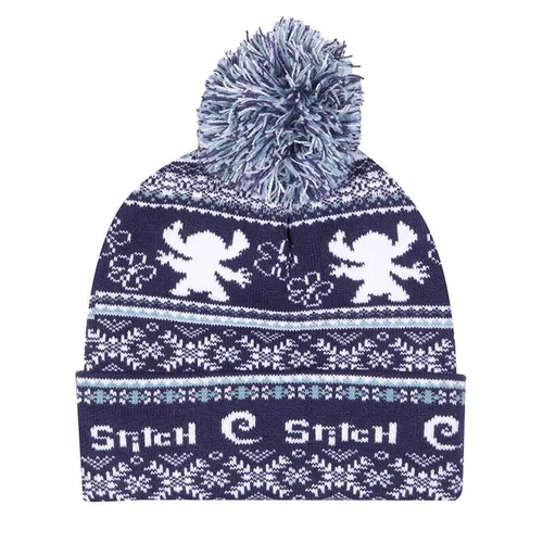Lilo & Stitch Mütze Fair Isle Beanie Disney Bommelmütze Strickmütze Wintermütze