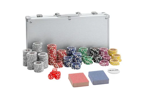 tectake® Pokerset mit 300 farbigen Chips und 5 Würfeln - Poker-Set mit 300 hochwertigen Chips und 5 Würfeln, inklusive verschließbarem Aluminiumkoffer für spannende Spieleabende mit Freunden.