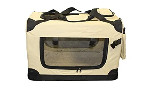 walexo Faltbare Hundebox XL - Beige - Hochwertige Hundetransportbox mit robuster Metallverstärkung und 3 Zugängen. Ideal für Reisen und bequem zu verstauen. Perfekt für Hunde und Katzen!