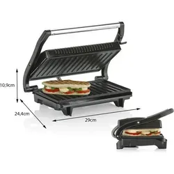 Tristar GR-2846 Elektro Kontaktgrill Schwarz - Grill für gesunde Zubereitung, ideal für Sandwiches, Fleisch und Fisch. Mit hochwertiger Antihaftbeschichtung, luxuriösem Design und platzsparender Lagerung.