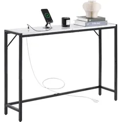 VEVOR Schmaler Konsolentisch Marmor Flurtisch mit Steckdose - Konsolentisch aus robustem Eisenrohr und MDF, ideal für Flur oder Wohnzimmer. Mit integrierter Steckdose für zusätzlichen Komfort und moderne Gestaltung.