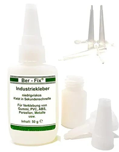 Ber-Fix Industriekleber Extra Stark Kunststoff 50g Sekundenkleber Set | 3 Dosierspitzen - Ideal für Metall, Kunststoff, Holz, Keramik Für Saubere, Exakte Verklebungen