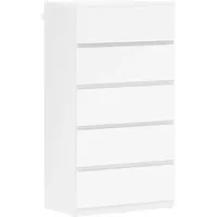 HOMCOM Schubladenschrank mit 5 Schubladen - Moderne Kommode für Wohnzimmer und Schlafzimmer, bietet viel Stauraum mit kippsicheren Gurten für maximale Sicherheit und ein minimalistisches Design ohne Griffe.
