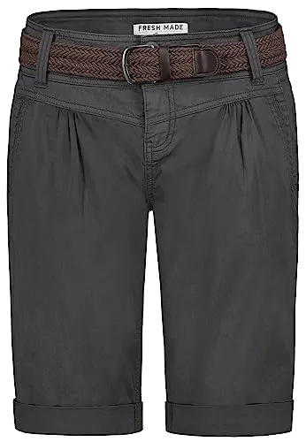 FRESH MADE Damen Caprihose mit geflochtenem Gürtel - Vielseitige Caprihose im trendigen Leinen-Look mit geflochtenem Gürtel. Ideal für den Sommer und perfekt für Freizeitaktivitäten. Praktische Taschen bieten Stauraum, während der bequeme Schnitt höchsten Tragekomfort garantiert.