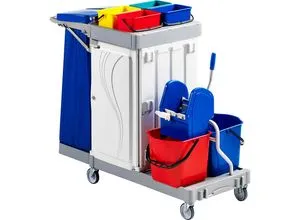 Reinigungswagen POLY III, 2 x 15-l-Eimer, 4 x 4-l-Eimer, mit abschließbaren Türen kaiserkraft