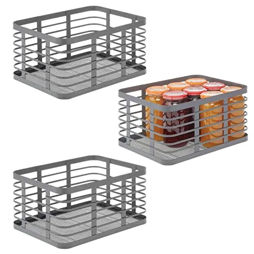mDesign Allzweckkorb – 3er-Set aus grauem Metall für Küche, Bad und mehr - Praktische Aufbewahrungslösung für Ihr Zuhause: Der kompakte Allzweckkorb aus Metall ist ideal für Küche, Vorratskammer und Bad – vielseitig einsetzbar und stilvoll.