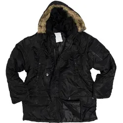 Mil-Tec US Flieger Parka N3B - Schwarz - M - Funktionsjacke mit Kälteschutz, wasserabweisend und mit Synthetikpelz-Kapuze für optimalen Komfort in kalten Wetterbedingungen.