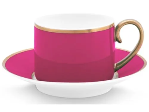 Pip Studio Chique Tasse mit Untertasse Gold-pink 0,22 l - Kaffeetassen & Becher, elegantes Design mit goldenen Akzenten für stilvolles Kaffeegenuss.