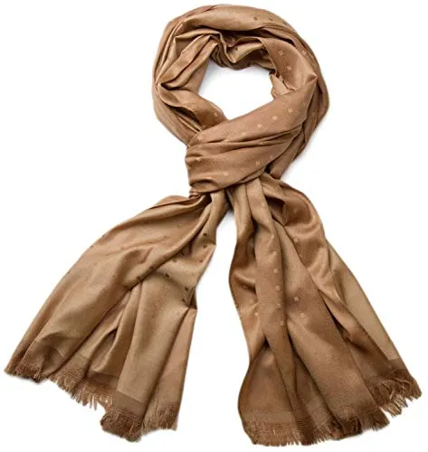 styleBREAKER Unisex weicher langer Schal mit Fransen und dezentem Quadrate Muster, Geometrisch gemustert, Tuch 01018051, Farbe:Hellbraun