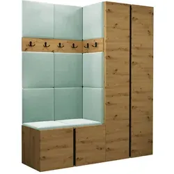 Mirjan24 Garderoben-Set, Eiche Artisan, Mintgrün, Holzwerkstoff, 158x186x46 cm, Garderobe, Garderoben-Sets & Serien, Garderoben-Sets